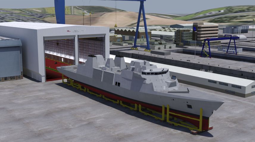 In parallel with design activity, Babcock continues to progress a major programme to modernise and upgrade the facilities at its Rosyth site. This includes a new covered assembly hall – large enough to accommodate two Type 31 frigates side by side – and a large hardstanding out front (Babcock)