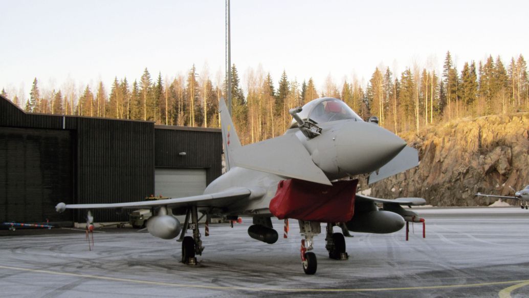 Industrial support packages for the Eurofighter Typhoon, seen here at the HX Challenge event in early 2020, include work such as engine assembly and maintenance. (Janes/Charles Forrester)