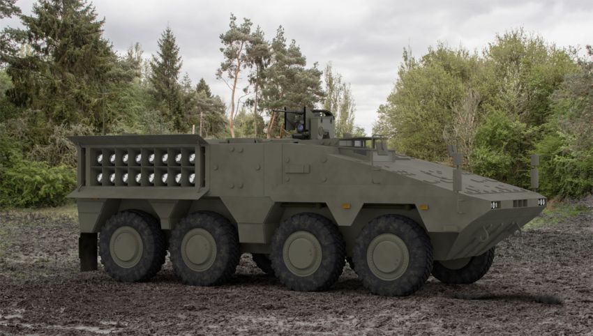 General Dynamics Land Systems and MBDA have designed the ‘Overwatch’ concept: Brimstone multi-rocket launchers integrated on Ajax or Boxer vehicles. (MBDA)