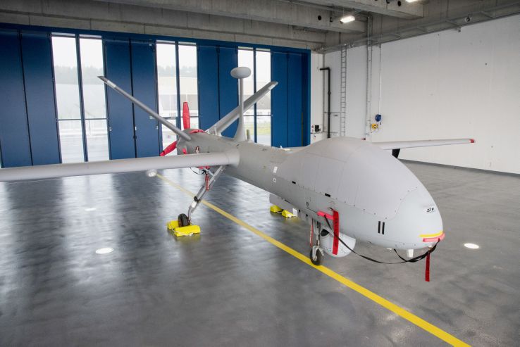 An Elbit Systems Hermes 900 HFE UAV in Swiss markings. A UAV destined for Switzerland crashed in Israel during a test flight in 2020, for which Elbit will pick up the cost. (Swiss Federal Department of Defence, Civil Protection, and Sport)