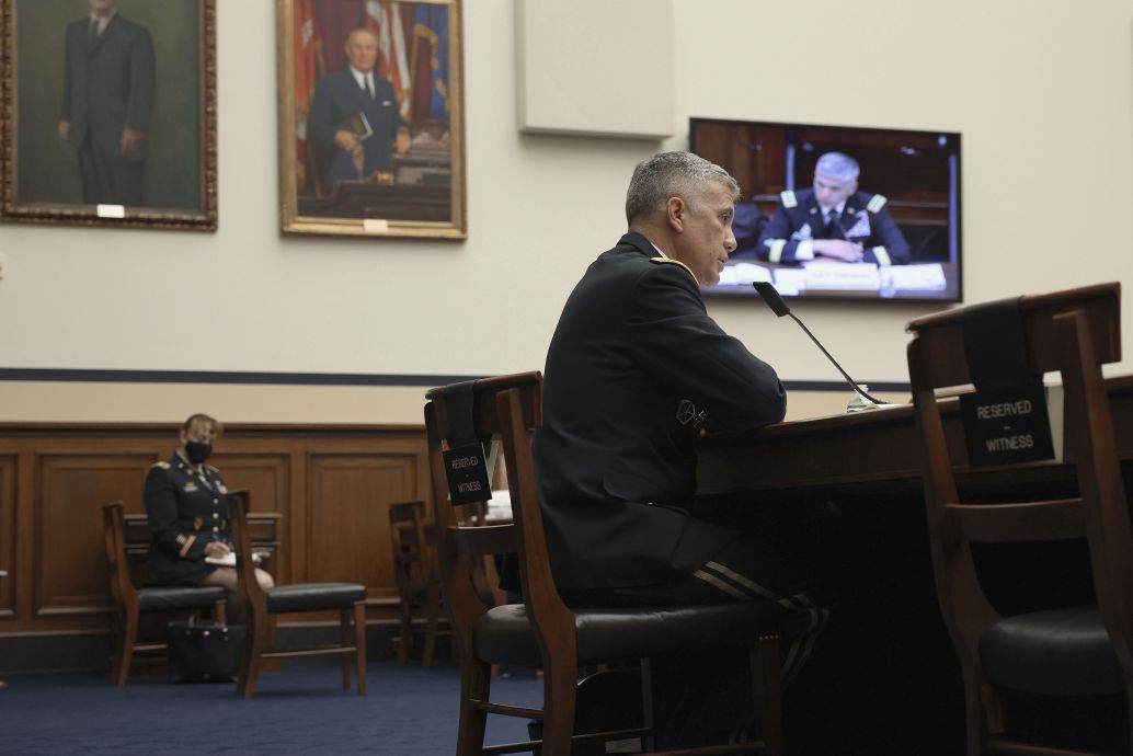 General Paul Nakasone, director of the National Security Agency, addresses a hearing of the House Armed Services Subcommittee on Cyber, Innovative Technologies, and Information Systems in Washington, D.C., on 14 May 2021. He took questions regarding the Department of Defense’s preparations for action to prevent future cyber attacks. (Anna Moneymaker/Getty Images)