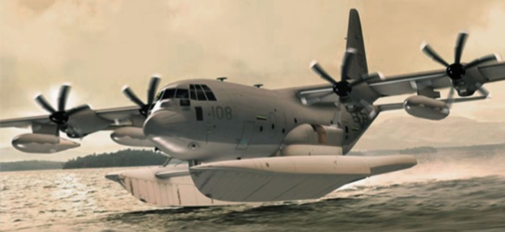 The MAC amphibious MC-130J concept revealed at the SOFEC 2021 event. (USSOCOM  via Andrew White)