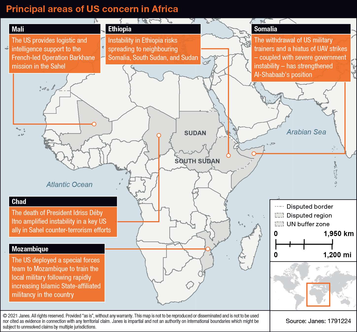 Principal areas of US concern in Africa (© 2021 Janes)