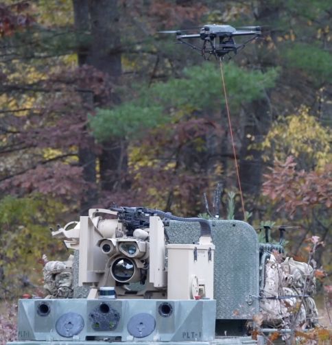 The Hoverfly LiveSky 6205 Group 1 tethered UAV recently operated at ANTX, a major US Navy exercise. Hoverfly is promoting the aircraft for use by special operations forces. (Leonardo DRS Land Systems)